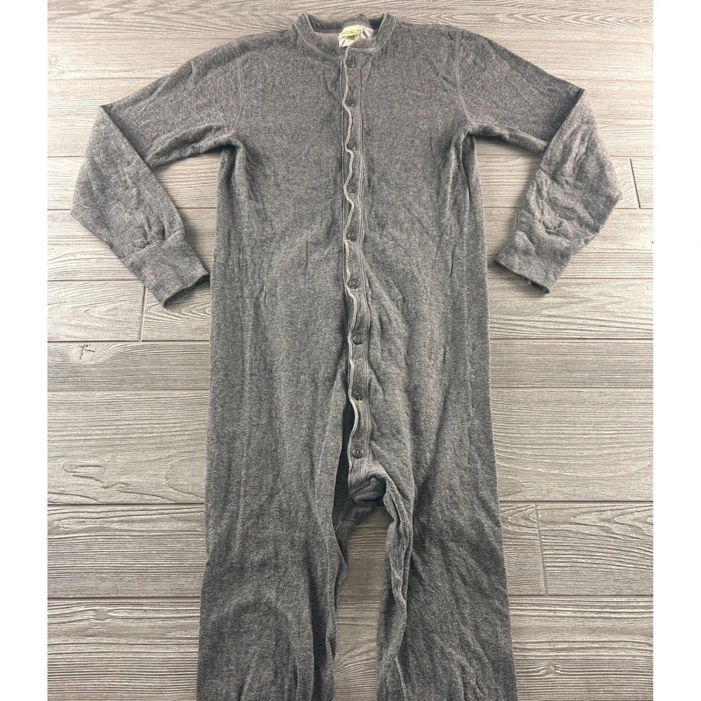 LL Bean Mens Gray Wool Blend Union Suit Thermal Bodysuit 237789 Small Regular